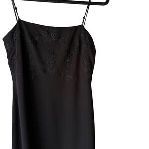 Y2K Ann Taylor Black Slip Dress 6 Whimsigoth Beaded Lace‎ Bust Formal Maxi